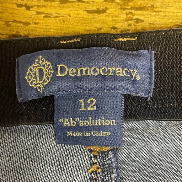 Democracy "Ab" Solution Distressed Flare Jeans High Rise Blue Sz 12 Raw Edge - Picture 10 of 10